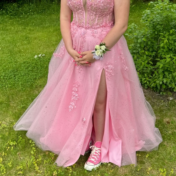 Gorgeous Pink MoriLee Corset Prom Dress - Picture 3 of 14
